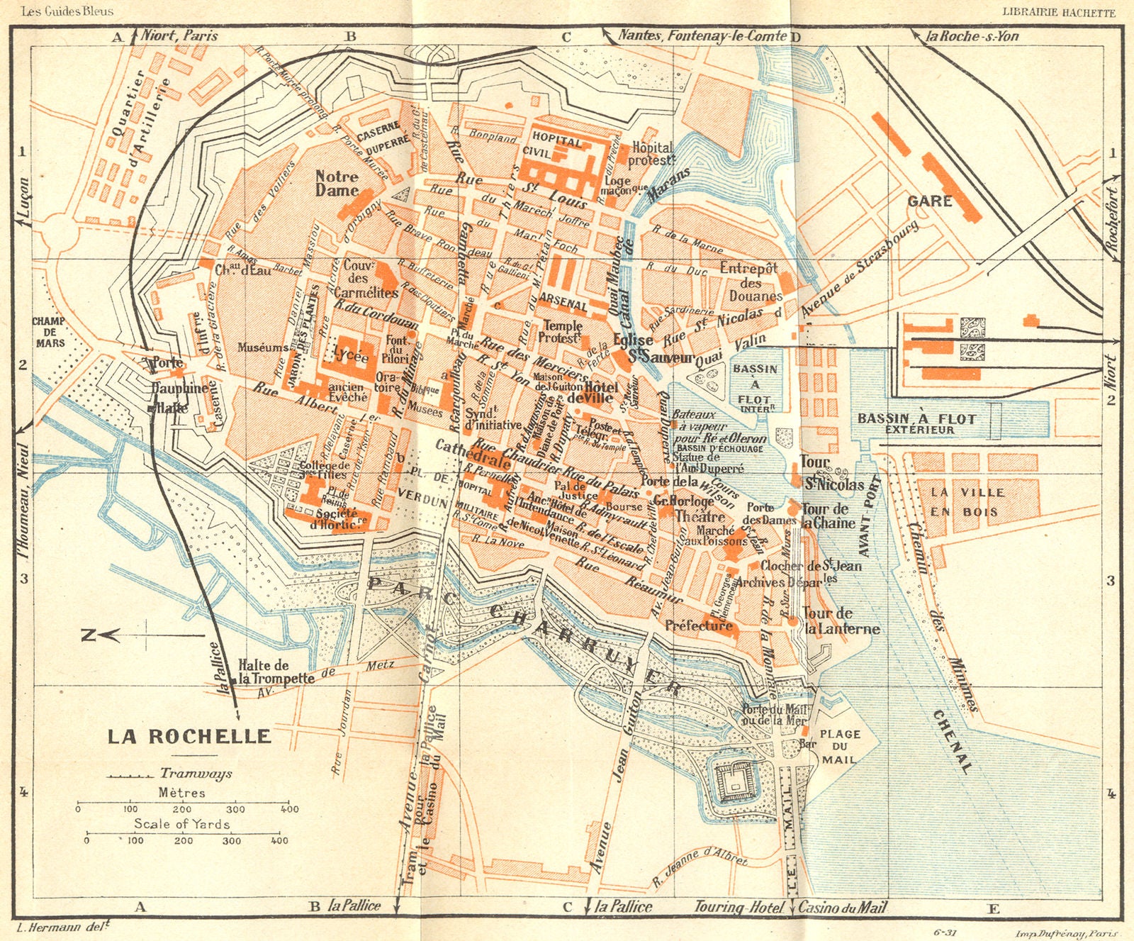 FRANCE. La Rochelle 1932 old vintage map plan chart
